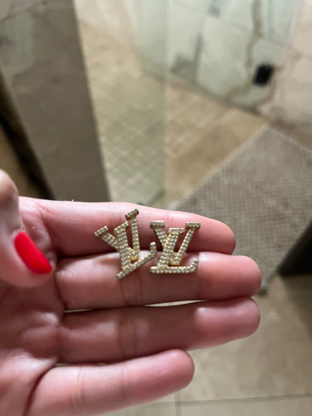 Louis Vuitton Gold Crystal LV Logo Stud Earrings